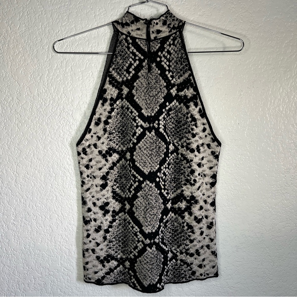 Zara Knit Snakeskin Halter Zip Top Size Large Black White - Picture 5 of 10
